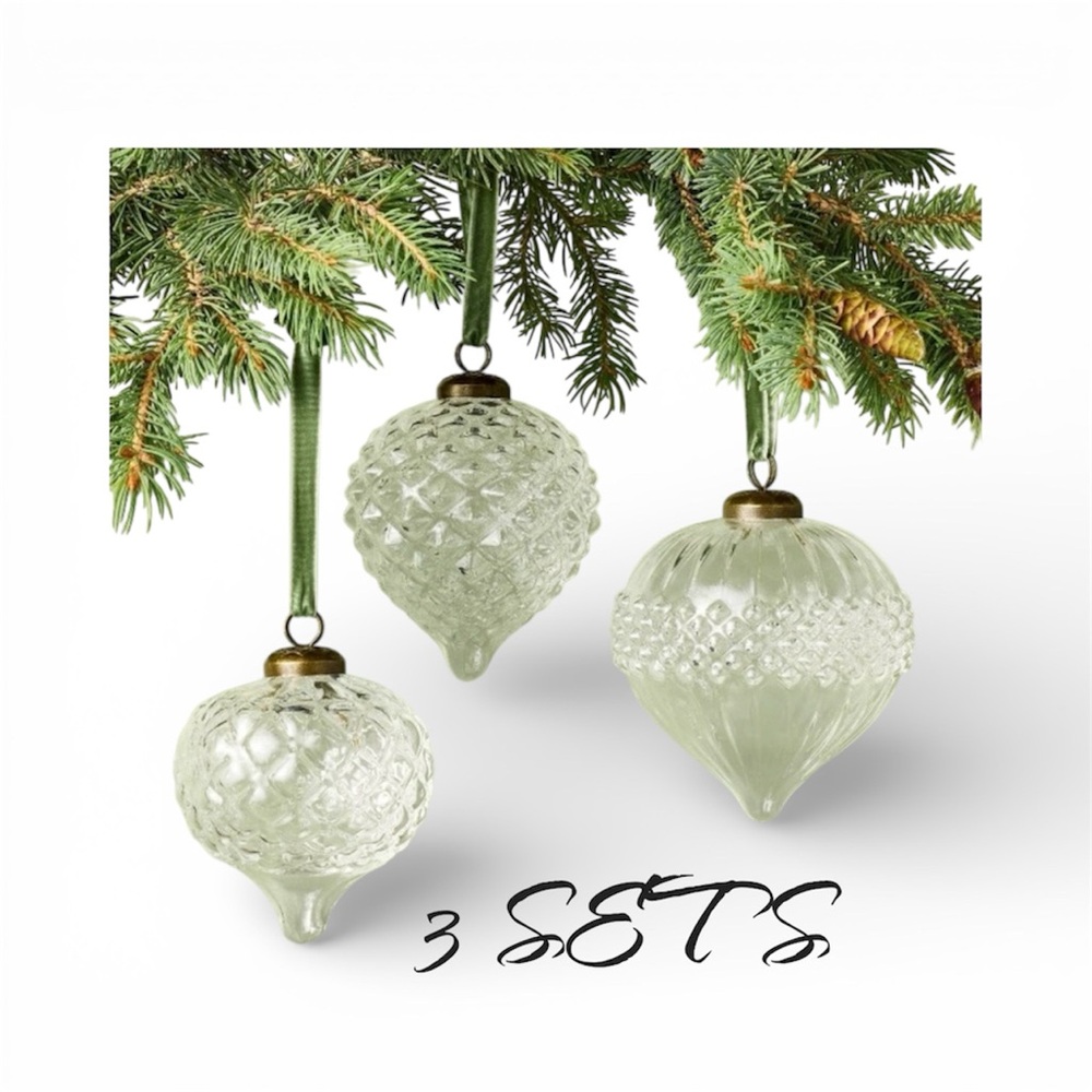 Ornate Glass Bulb Christmas Tree Ornaments 3 SETS OF 3 -Hearth & Hand